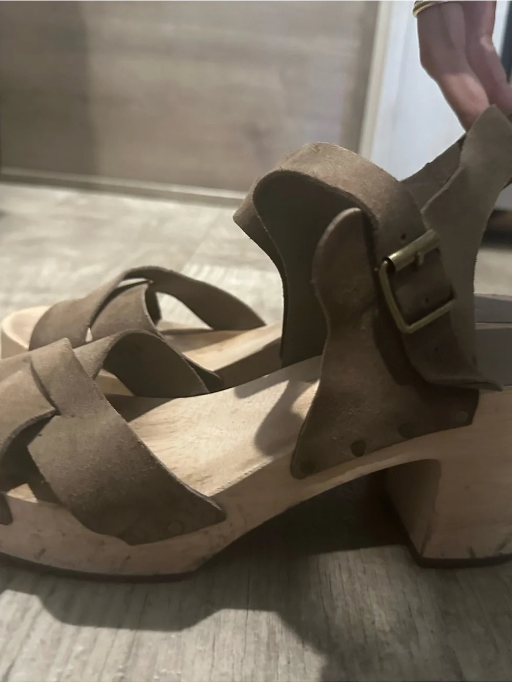 LOFT Brown Suede Leather Wood Platform Clog Sandals Women’s Size 11